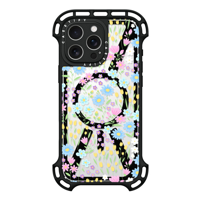 Hyakume x CASETiFY iPhone 16 Pro Max ケース ブラック ウルトラ バウンスケース MagSafe対応 Transparent Pastel Spring Wild Flower Floral Pattern