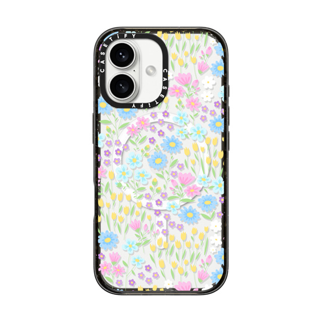 Hyakume x CASETiFY iPhone 16 ケース ブラック インパクトケース MagSafe対応 Transparent Pastel Spring Wild Flower Floral Pattern