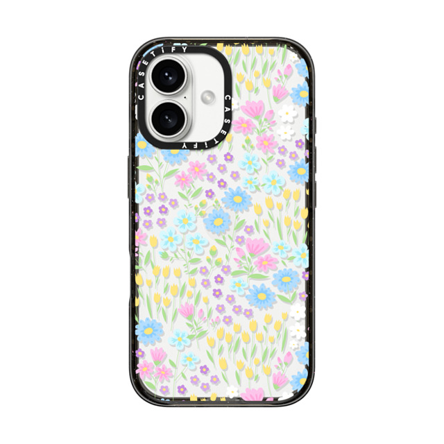 Hyakume x CASETiFY iPhone 16 ケース ブラック インパクトケース Transparent Pastel Spring Wild Flower Floral Pattern