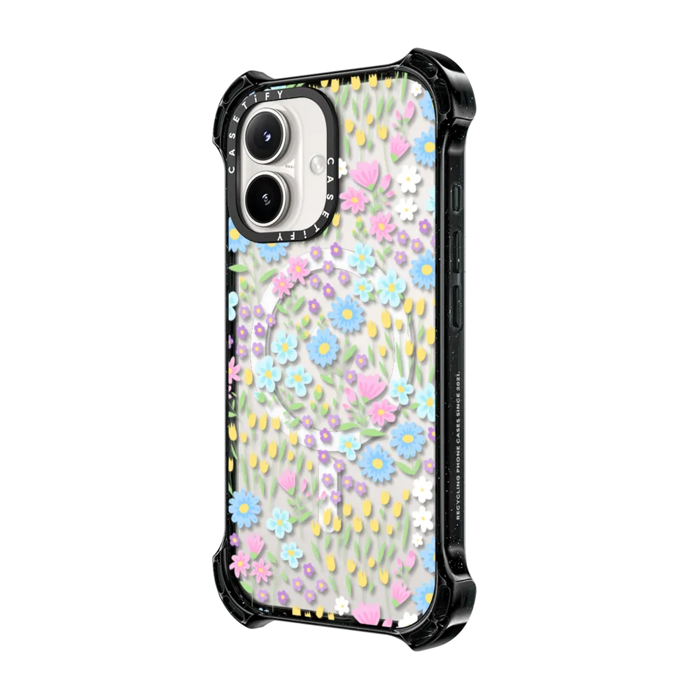 Bounce iPhone 16 Case MagSafe Compatible - Transparent Pastel Spring Wild Flower Floral Pattern