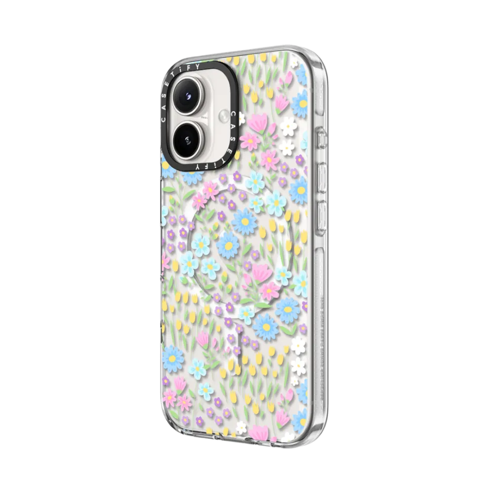 Clear iPhone 16 Case MagSafe Compatible - Transparent Pastel Spring Wild Flower Floral Pattern