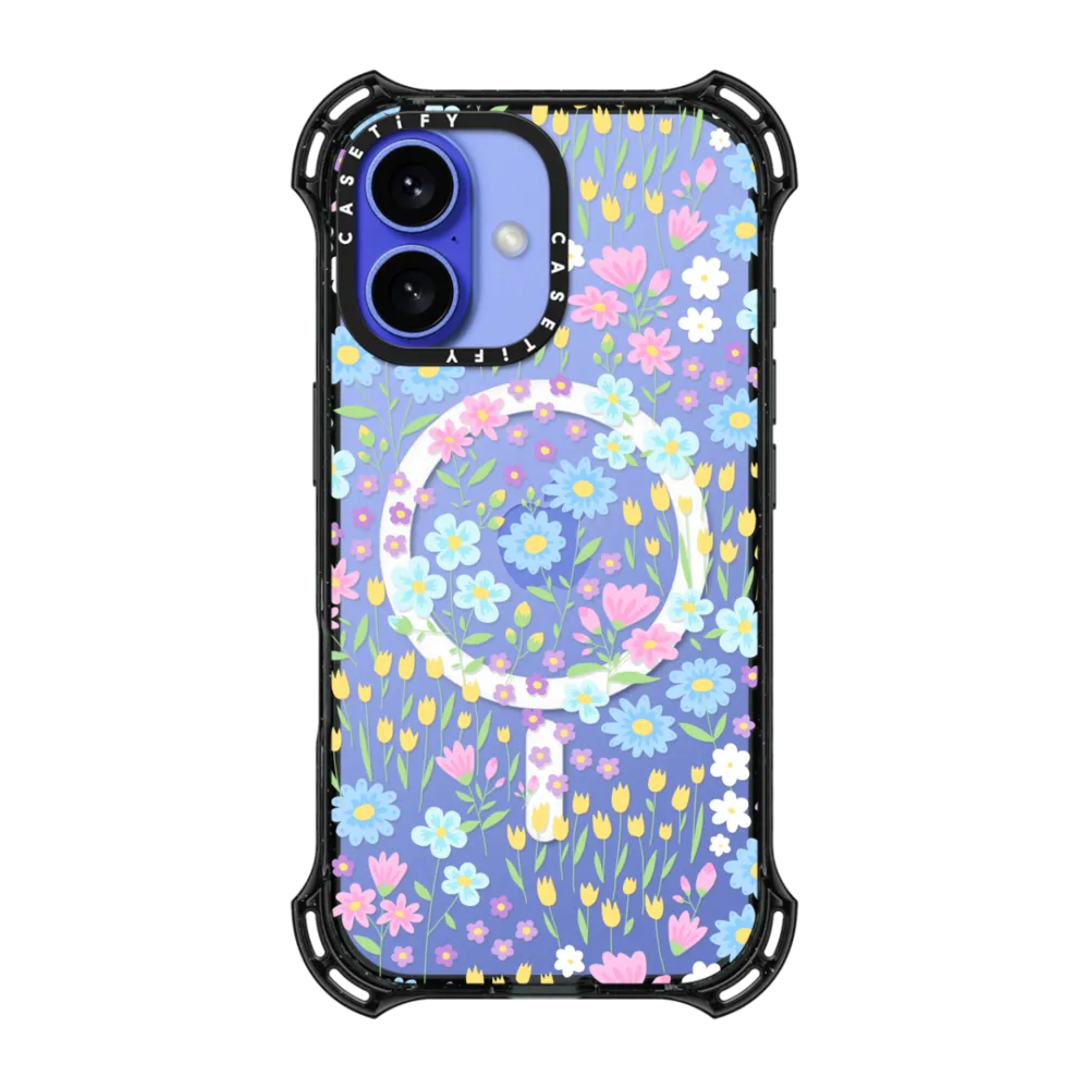 Bounce iPhone 16 Case MagSafe Compatible - Transparent Pastel Spring Wild Flower Floral Pattern