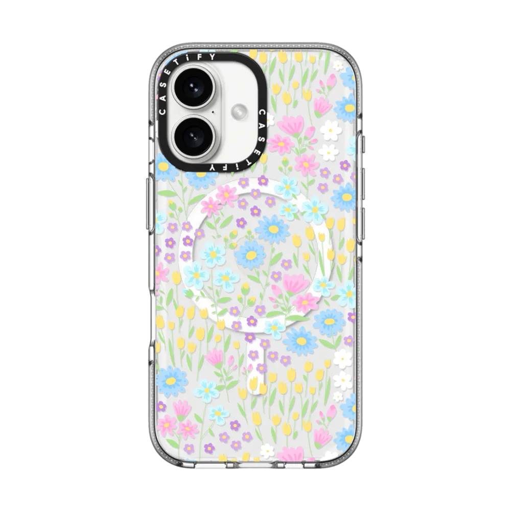 Clear iPhone 16 Case MagSafe Compatible - Transparent Pastel Spring Wild Flower Floral Pattern