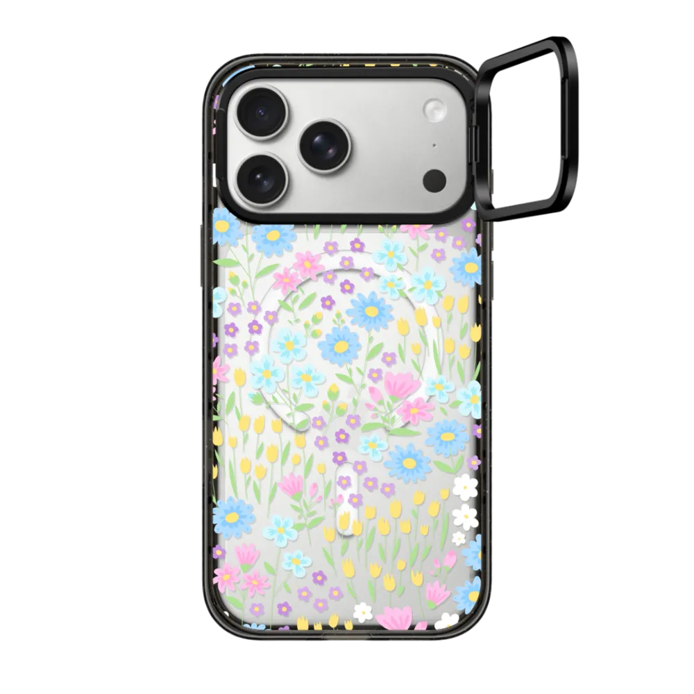 Impact Ring Stand iPhone 17 Pro Max Case MagSafe Compatible - Transparent Pastel Spring Wild Flower Floral Pattern