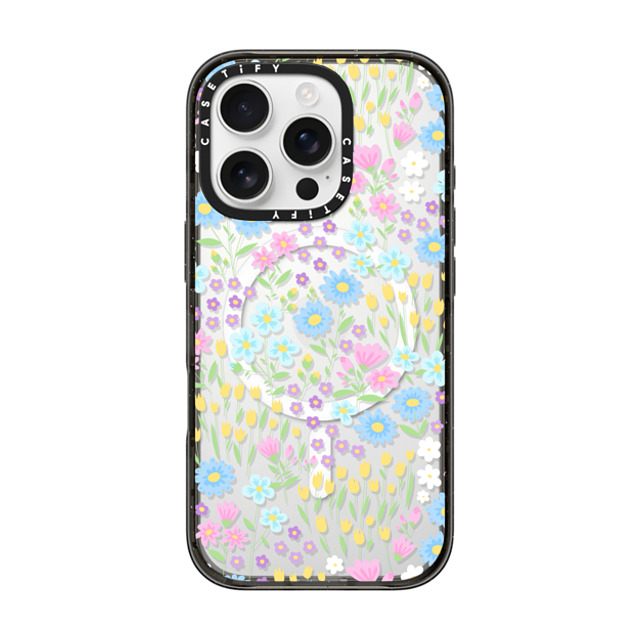 Hyakume x CASETiFY iPhone 16 Pro ケース ブラック インパクトケース MagSafe対応 Transparent Pastel Spring Wild Flower Floral Pattern