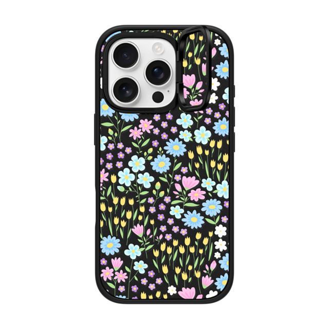 Hyakume x CASETiFY iPhone 16 Pro ケース マットブラック インパクトリングスタンドケース MagSafe対応 Transparent Pastel Spring Wild Flower Floral Pattern