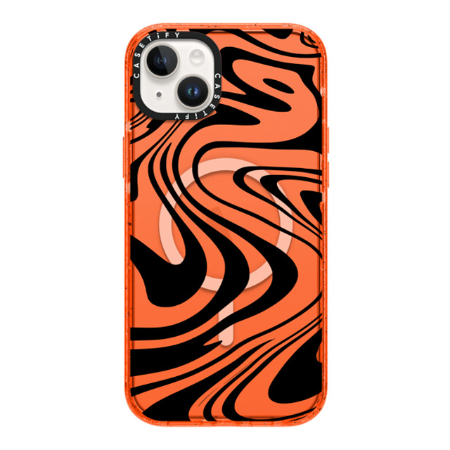 Hyakume x CASETiFY iPhone 14 Plus ケース オレンジ インパクトケース MagSafe対応 Marble Transparent Trippy Wavy Swirl Black Spiral Warp Twirl Retro 70s Psychedelic Acid Groovy Abstract Pattern