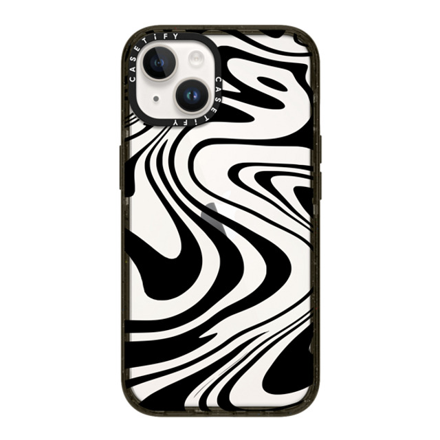 Hyakume x CASETiFY iPhone 14 ケース ブラック インパクトケース Marble Transparent Trippy Wavy Swirl Black Spiral Warp Twirl Retro 70s Psychedelic Acid Groovy Abstract Pattern