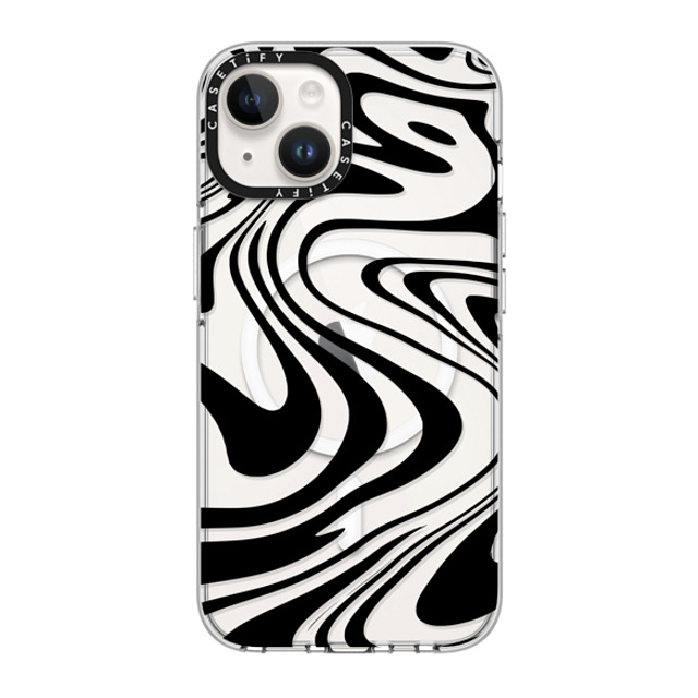 Hyakume x CASETiFY iPhone 14 ケース クリア クリア ケース MagSafe対応 Marble Transparent Trippy Wavy Swirl Black Spiral Warp Twirl Retro 70s Psychedelic Acid Groovy Abstract Pattern