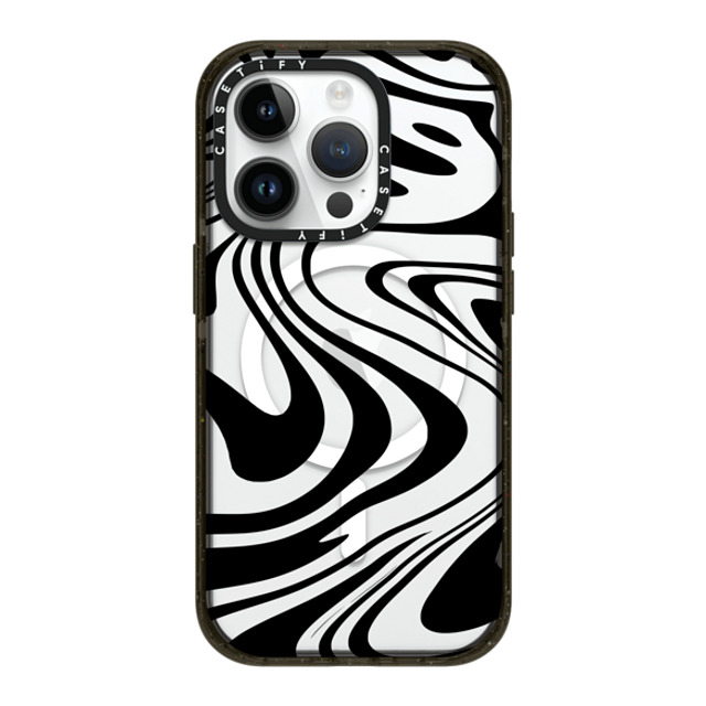 Hyakume x CASETiFY iPhone 14 Pro ケース ブラック インパクトケース MagSafe対応 Marble Transparent Trippy Wavy Swirl Black Spiral Warp Twirl Retro 70s Psychedelic Acid Groovy Abstract Pattern