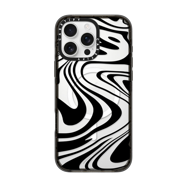 Hyakume x CASETiFY iPhone 16 Pro Max ケース ブラック インパクトケース MagSafe対応 Marble Transparent Trippy Wavy Swirl Black Spiral Warp Twirl Retro 70s Psychedelic Acid Groovy Abstract Pattern