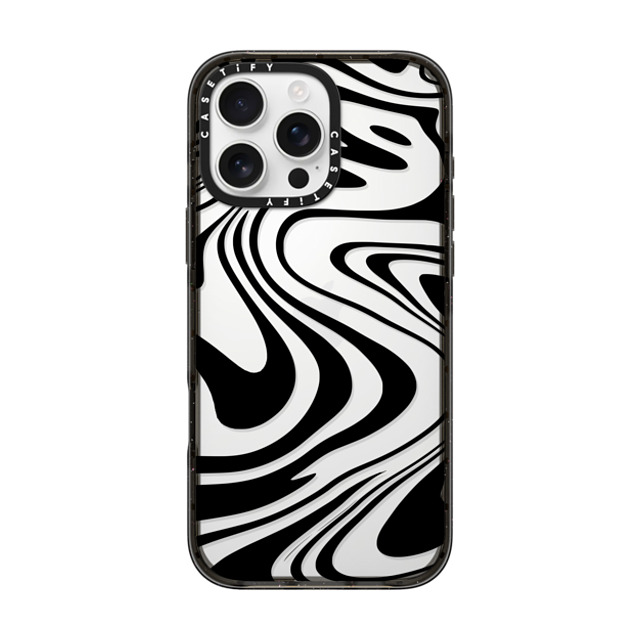 Hyakume x CASETiFY iPhone 16 Pro Max ケース ブラック インパクトケース Marble Transparent Trippy Wavy Swirl Black Spiral Warp Twirl Retro 70s Psychedelic Acid Groovy Abstract Pattern