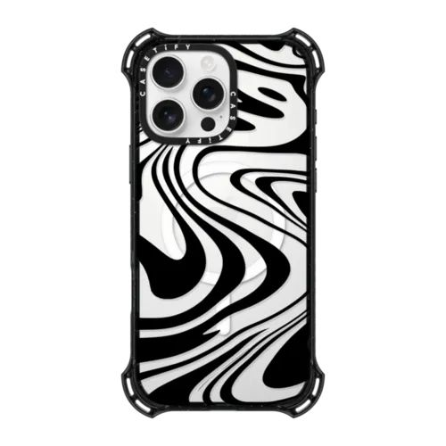 iPhone 16 Pro Max - Marble Transparent Trippy Wavy Swirl Black Spiral Warp Twirl Retro 70s Psychedelic Acid Groovy Abstract Pattern