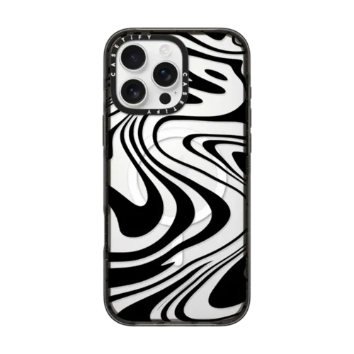iPhone 16 Pro Max - Marble Transparent Trippy Wavy Swirl Black Spiral Warp Twirl Retro 70s Psychedelic Acid Groovy Abstract Pattern
