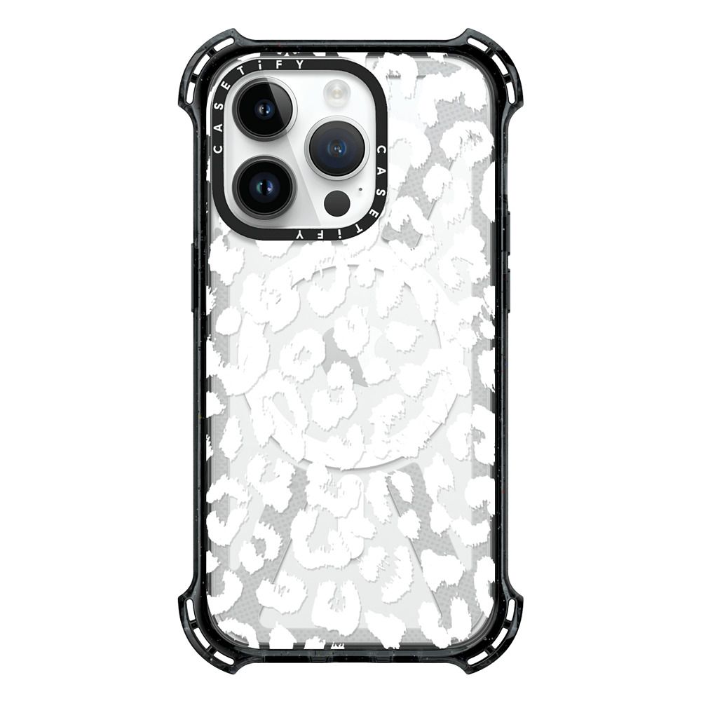 Bounce iPhone 14 Pro Case MagSafe Compatible - White Transparent Leopard Animal Print