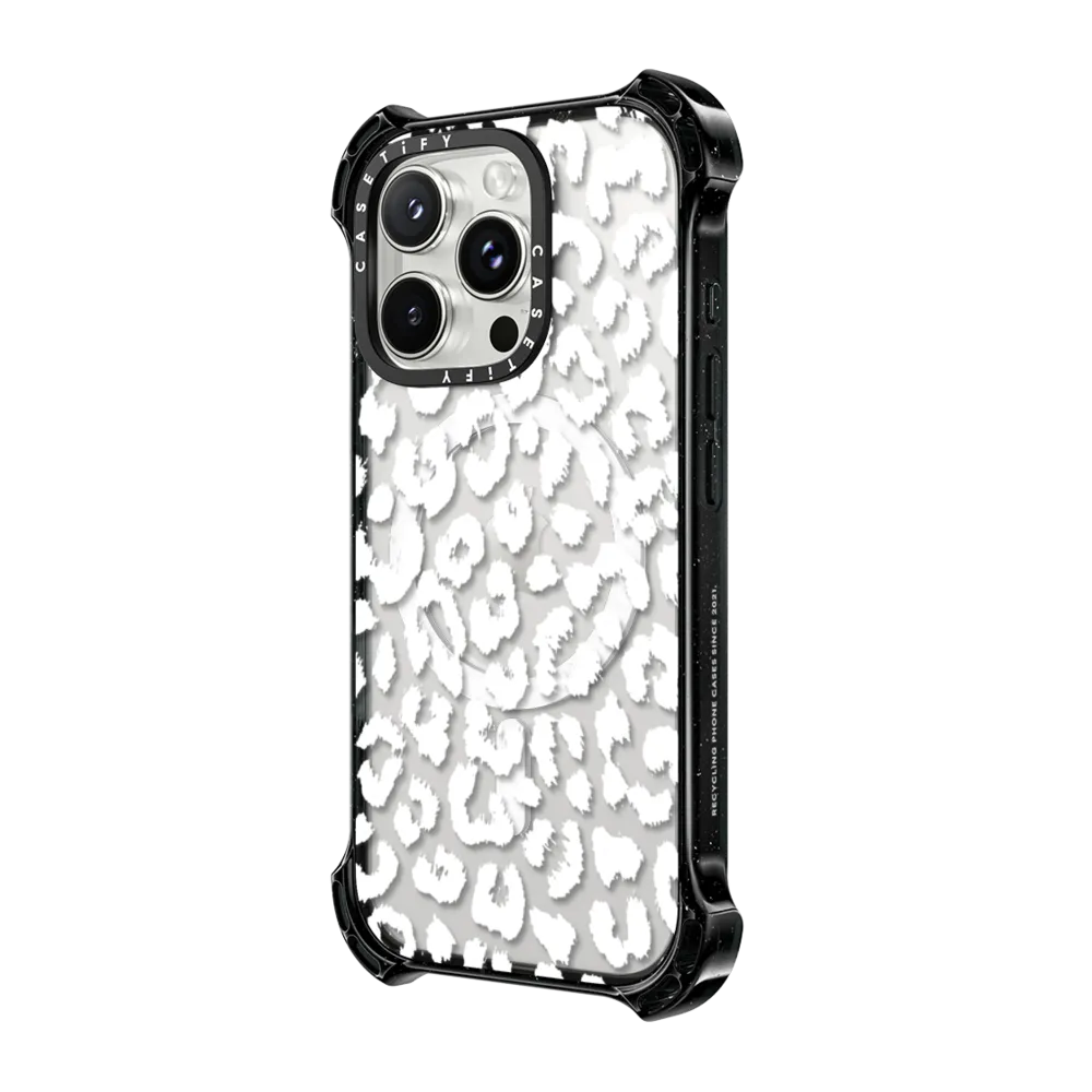 Bounce iPhone 16 Pro Max Case MagSafe Compatible - White Transparent Leopard Animal Print