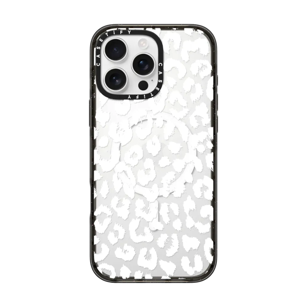 Impact iPhone 16 Pro Max Case MagSafe Compatible - White Transparent Leopard Animal Print