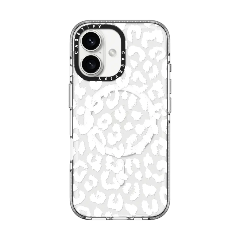 Impact Clear iPhone 16 Case MagSafe Compatible - White Transparent Leopard Animal Print