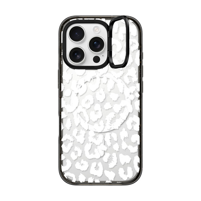 Hyakume x CASETiFY iPhone 16 Pro ケース ブラック インパクトリングスタンドケース MagSafe対応 White Transparent Leopard Animal Print