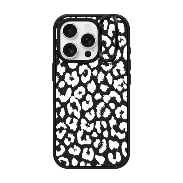 Hyakume x CASETiFY iPhone 16 Pro ケース マットブラック インパクトリングスタンドケース MagSafe対応 White Transparent Leopard Animal Print