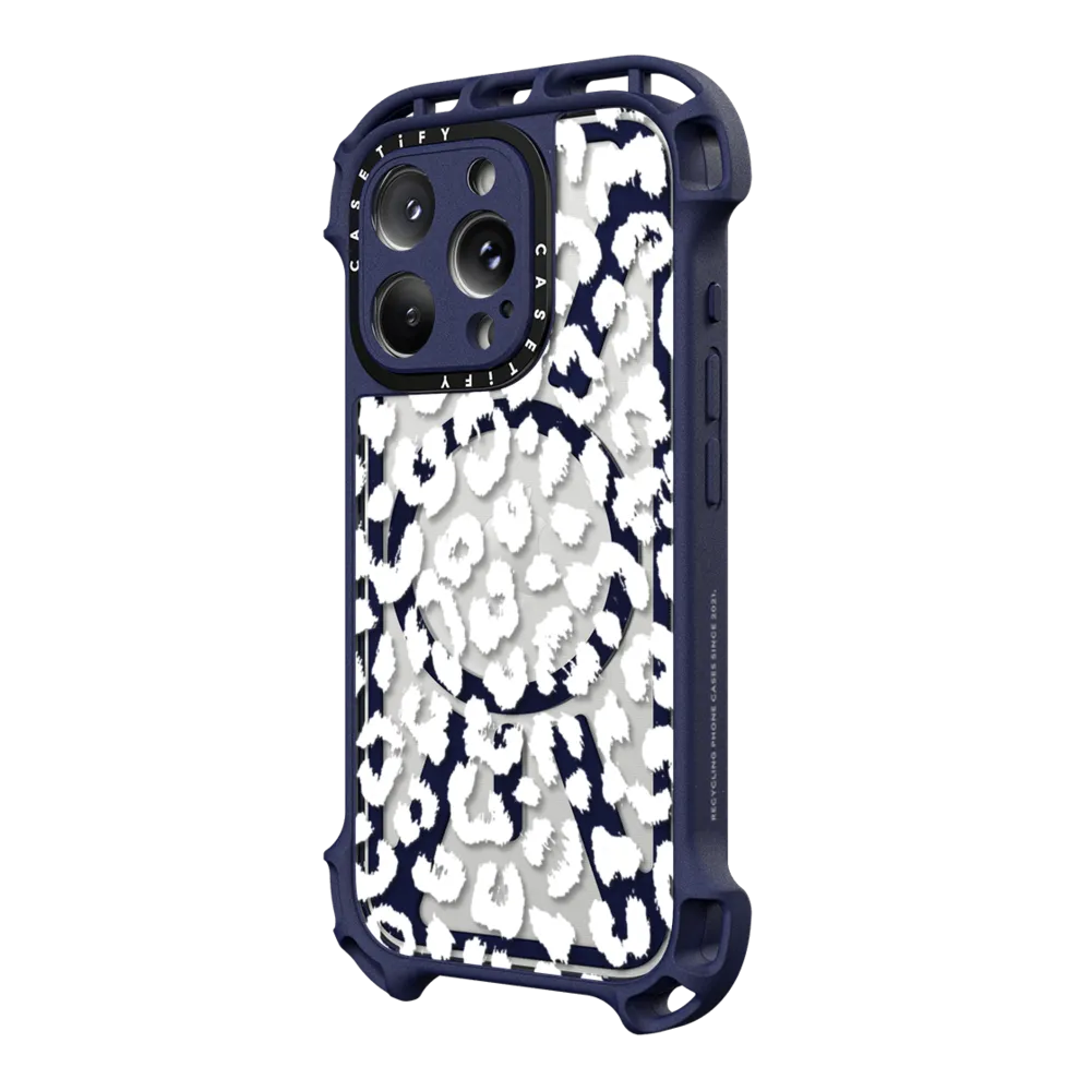 Ultra Bounce iPhone 16 Pro Case MagSafe Compatible - White Transparent Leopard Animal Print