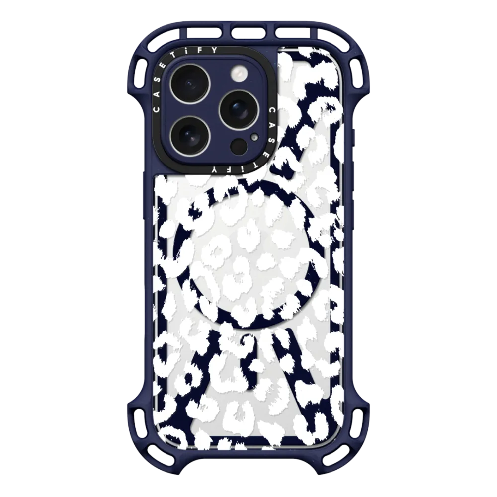 Ultra Bounce iPhone 16 Pro Case MagSafe Compatible - White Transparent Leopard Animal Print
