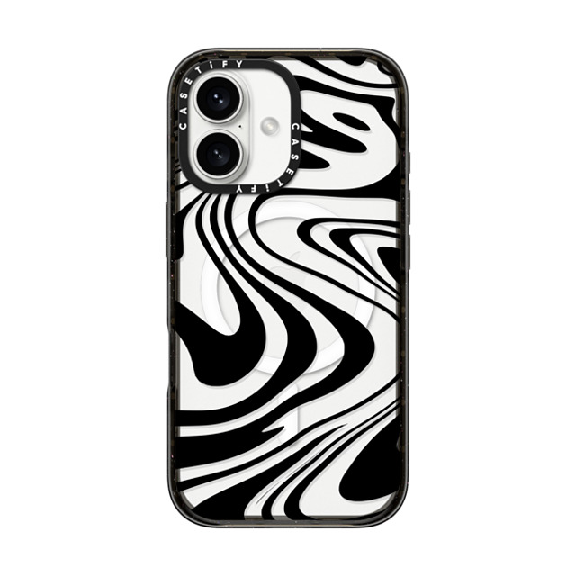 Hyakume x CASETiFY iPhone 16 ケース ブラック インパクトケース MagSafe対応 Marble Transparent Trippy Wavy Swirl Black Spiral Warp Twirl Retro 70s Psychedelic Acid Groovy Abstract Pattern