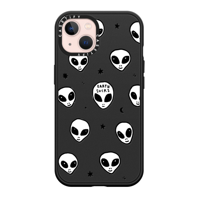 Hyakume x CASETiFY iPhone 13 ケース マットブラック インパクトケース MagSafe対応 Cute White UFO Space Alien Drawing Pattern