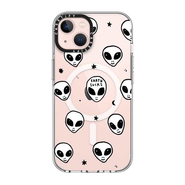 Hyakume x CASETiFY iPhone 13 ケース クリア クリア ケース MagSafe対応 Cute White UFO Space Alien Drawing Pattern