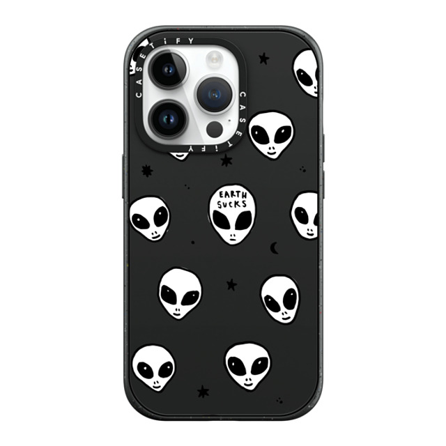 Hyakume x CASETiFY iPhone 14 Pro ケース マットブラック インパクトケース MagSafe対応 Cute White UFO Space Alien Drawing Pattern