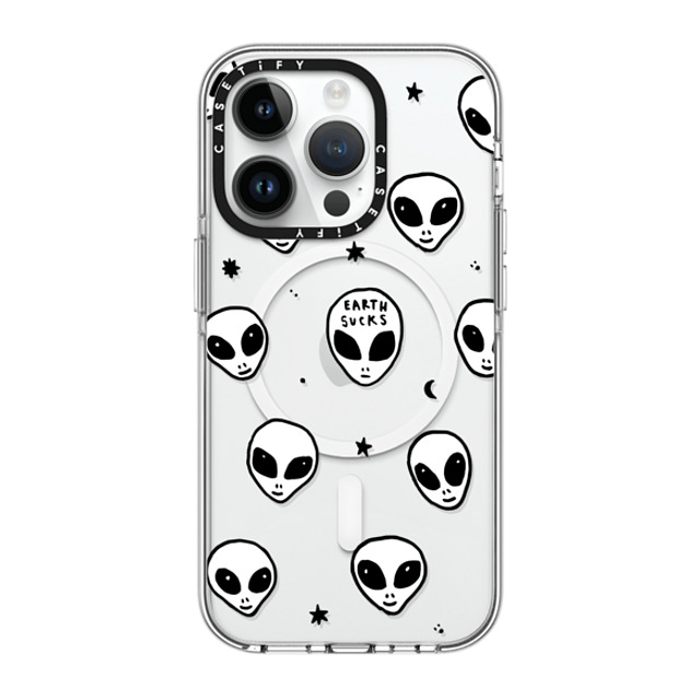 Hyakume x CASETiFY iPhone 14 Pro ケース クリア クリア ケース MagSafe対応 Cute White UFO Space Alien Drawing Pattern