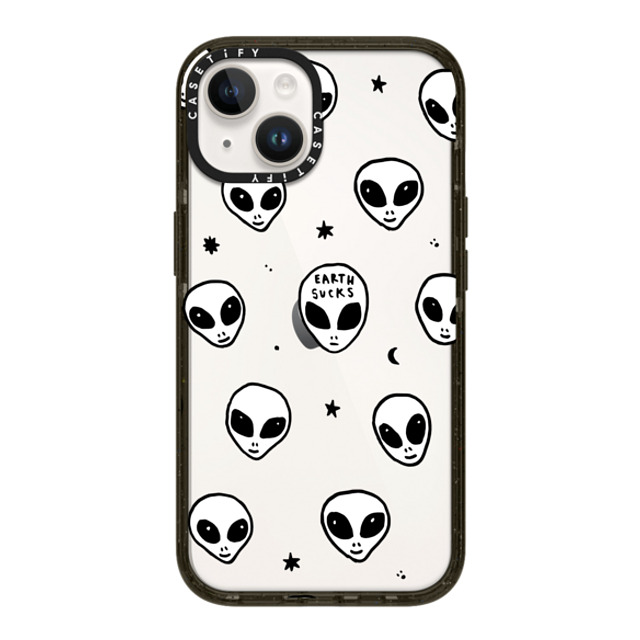 Hyakume x CASETiFY iPhone 14 ケース ブラック インパクトケース Cute White UFO Space Alien Drawing Pattern