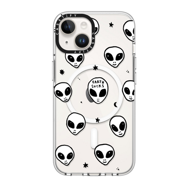 Hyakume x CASETiFY iPhone 14 ケース クリア クリア ケース MagSafe対応 Cute White UFO Space Alien Drawing Pattern