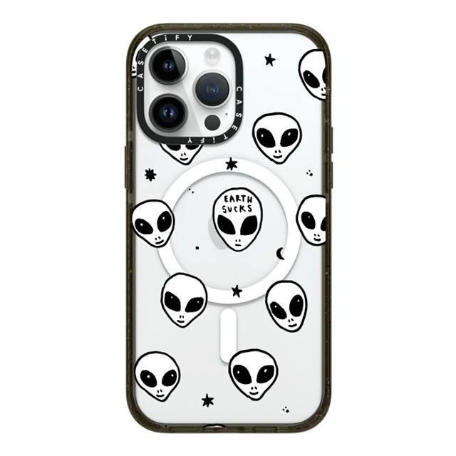 Hyakume x CASETiFY iPhone 14 Pro Max ケース ブラック インパクトケース MagSafe対応 Cute White UFO Space Alien Drawing Pattern