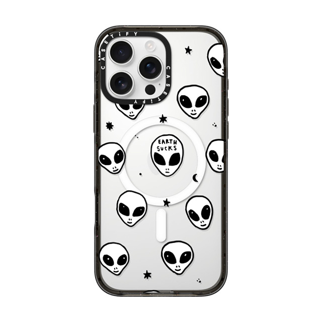 Hyakume x CASETiFY iPhone 16 Pro Max ケース ブラック インパクトケース MagSafe対応 Cute White UFO Space Alien Drawing Pattern