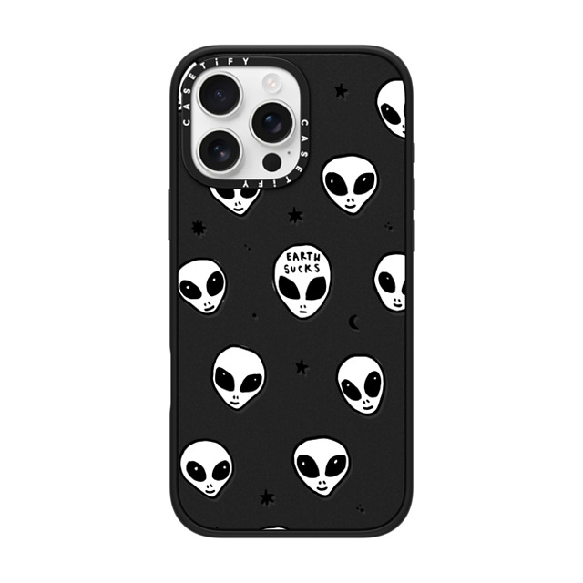 Hyakume x CASETiFY iPhone 16 Pro Max ケース マットブラック インパクトケース MagSafe対応 Cute White UFO Space Alien Drawing Pattern