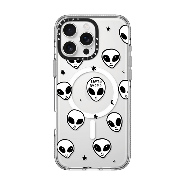 Hyakume x CASETiFY iPhone 16 Pro Max ケース クリア クリア ケース MagSafe対応 Cute White UFO Space Alien Drawing Pattern