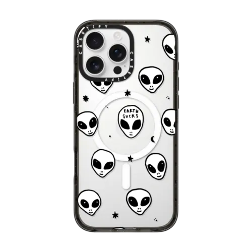 iPhone 16 Pro Max - Cute White UFO Space Alien Drawing Pattern