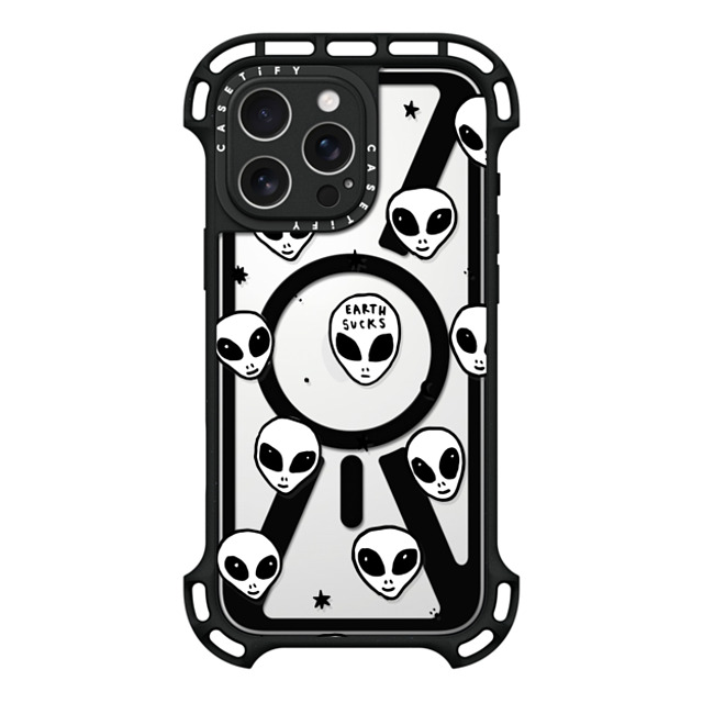 Hyakume x CASETiFY iPhone 16 Pro Max ケース ブラック ウルトラ バウンスケース MagSafe対応 Cute White UFO Space Alien Drawing Pattern