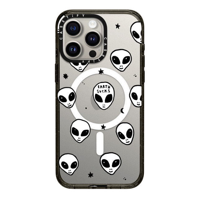 Hyakume x CASETiFY iPhone 15 Pro Max ケース ブラック インパクトケース MagSafe対応 Cute White UFO Space Alien Drawing Pattern