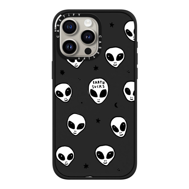 Hyakume x CASETiFY iPhone 15 Pro Max ケース マットブラック インパクトケース MagSafe対応 Cute White UFO Space Alien Drawing Pattern