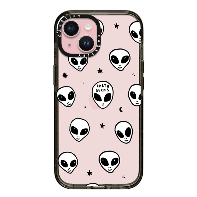 Hyakume x CASETiFY iPhone 15 ケース ブラック インパクトケース Cute White UFO Space Alien Drawing Pattern