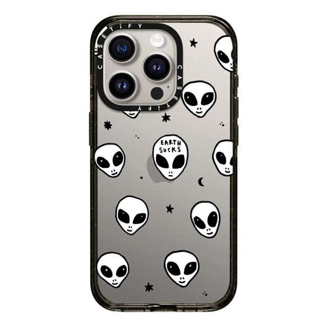 Hyakume x CASETiFY iPhone 15 Pro ケース ブラック インパクトケース Cute White UFO Space Alien Drawing Pattern