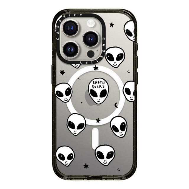 Hyakume x CASETiFY iPhone 15 Pro ケース ブラック インパクトケース MagSafe対応 Cute White UFO Space Alien Drawing Pattern