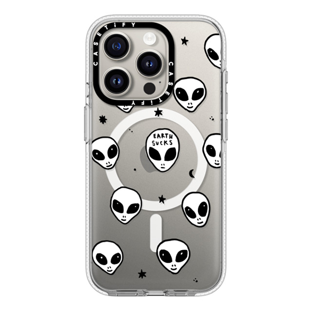 Hyakume x CASETiFY iPhone 15 Pro ケース クリア クリア ケース MagSafe対応 Cute White UFO Space Alien Drawing Pattern