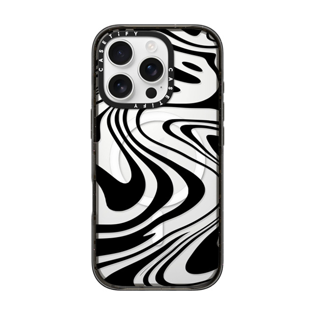 Hyakume x CASETiFY iPhone 16 Pro ケース ブラック インパクトケース MagSafe対応 Marble Transparent Trippy Wavy Swirl Black Spiral Warp Twirl Retro 70s Psychedelic Acid Groovy Abstract Pattern