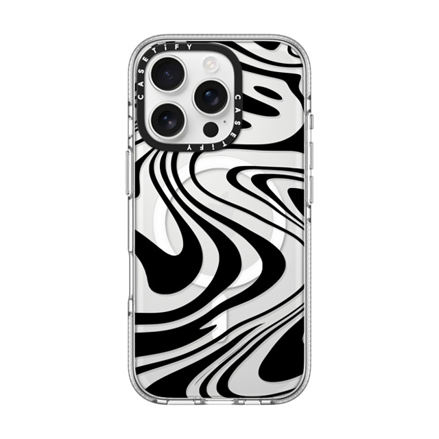 Hyakume x CASETiFY iPhone 16 Pro ケース クリア クリア ケース MagSafe対応 Marble Transparent Trippy Wavy Swirl Black Spiral Warp Twirl Retro 70s Psychedelic Acid Groovy Abstract Pattern