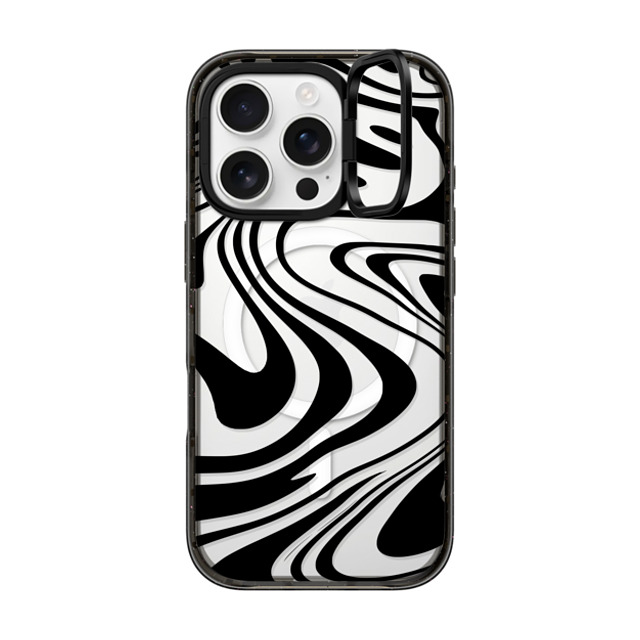 Hyakume x CASETiFY iPhone 16 Pro ケース ブラック インパクトリングスタンドケース MagSafe対応 Marble Transparent Trippy Wavy Swirl Black Spiral Warp Twirl Retro 70s Psychedelic Acid Groovy Abstract Pattern