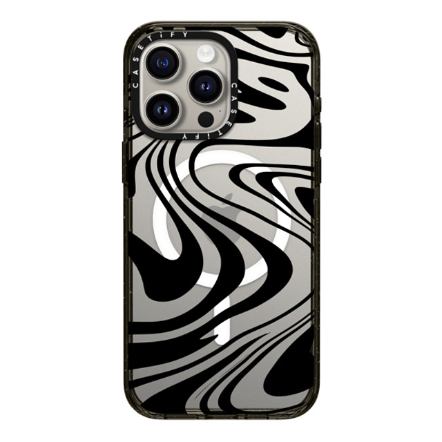 Hyakume x CASETiFY iPhone 15 Pro Max ケース ブラック インパクトケース MagSafe対応 Marble Transparent Trippy Wavy Swirl Black Spiral Warp Twirl Retro 70s Psychedelic Acid Groovy Abstract Pattern