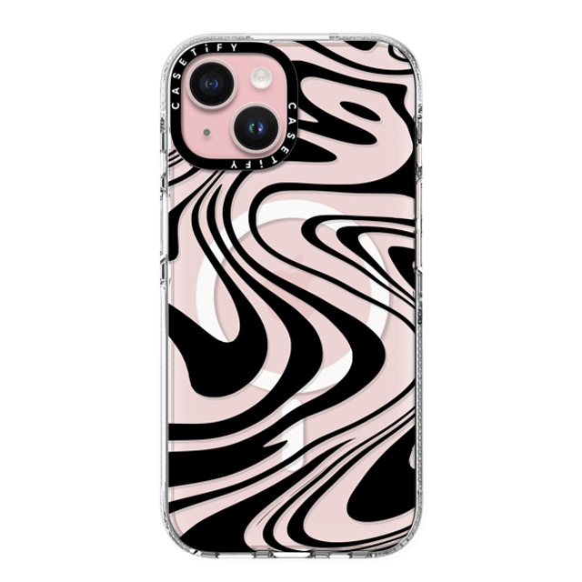 Hyakume x CASETiFY iPhone 15 ケース クリア クリア ケース MagSafe対応 Marble Transparent Trippy Wavy Swirl Black Spiral Warp Twirl Retro 70s Psychedelic Acid Groovy Abstract Pattern